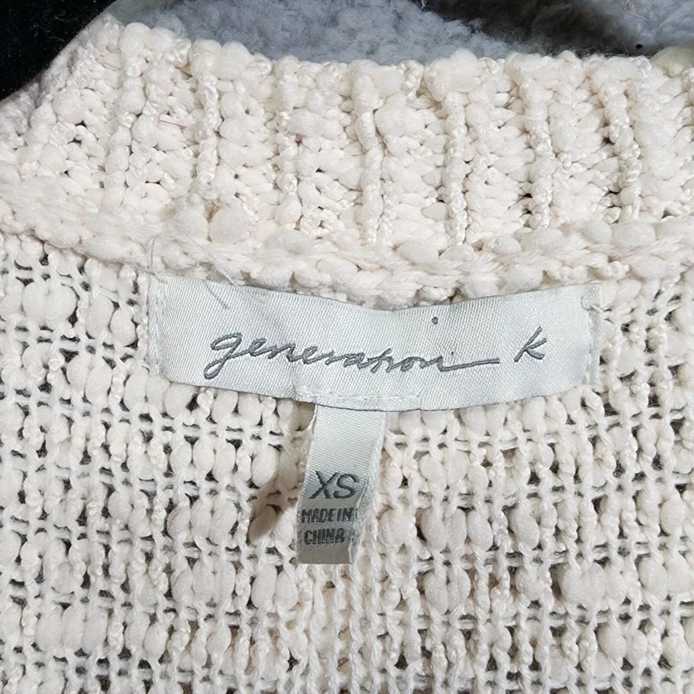 Generation K‎ Cardigan Sweater Size XS Long Sleeve Ivory Shaggy Tassels