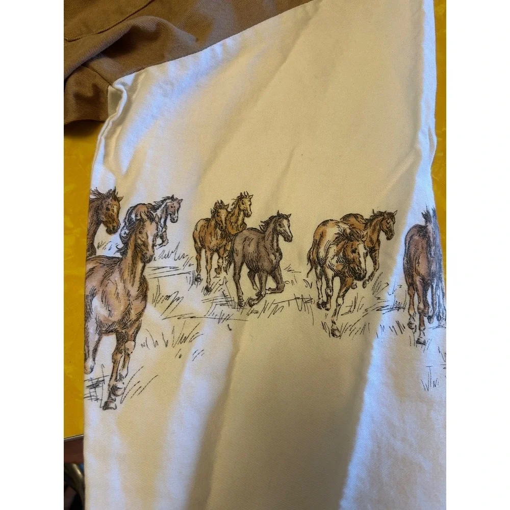 VTG Roper Mens Horses Print Tan & White Long Sleeve Western Shirt Size XL