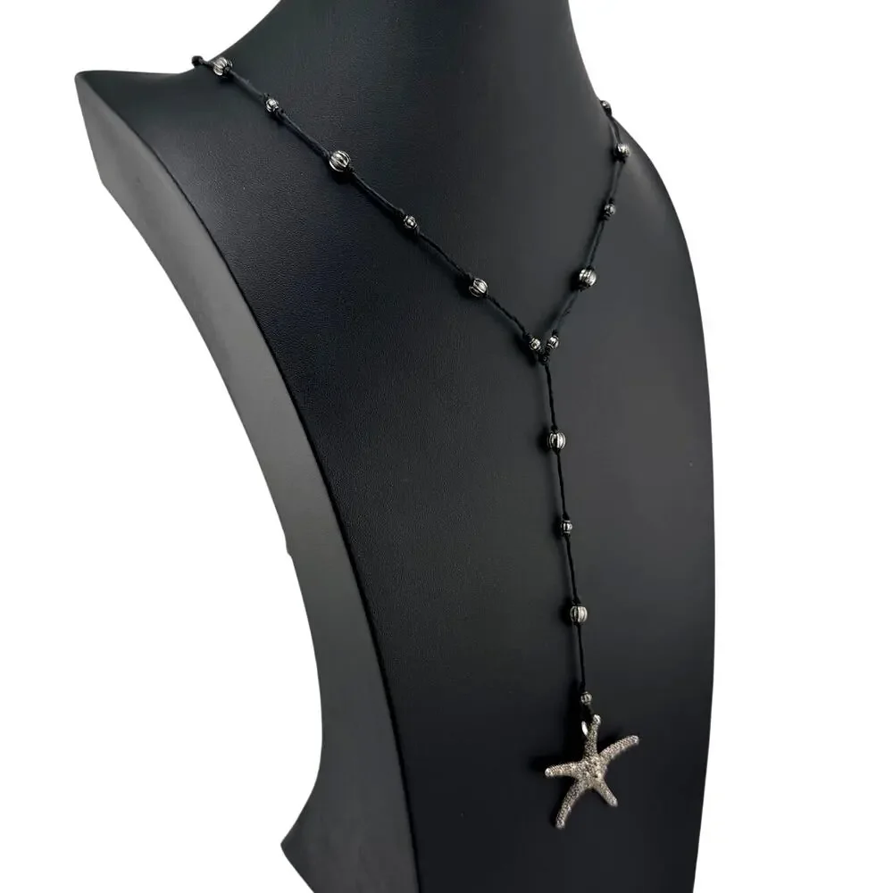Handmade Starfish Beaded Hand Knotted Silver Tone Y Drop 32