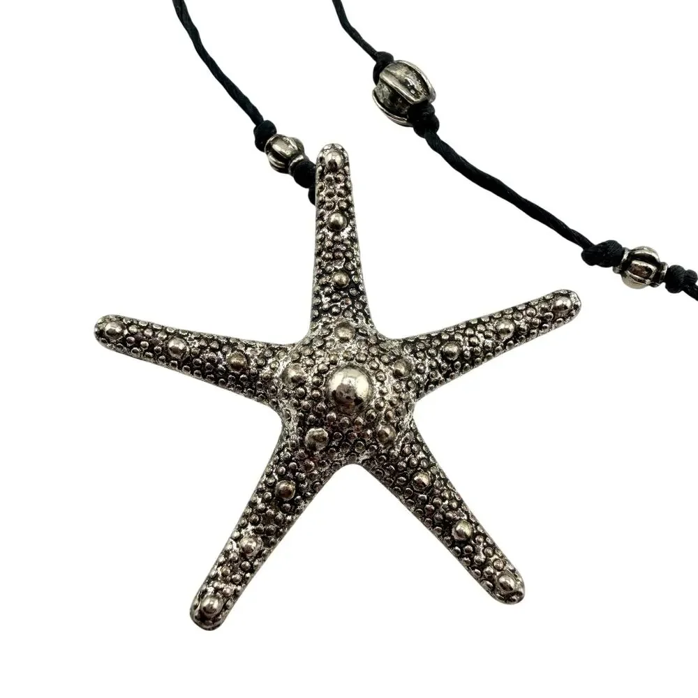 Handmade Starfish Beaded Hand Knotted Silver Tone Y Drop 32