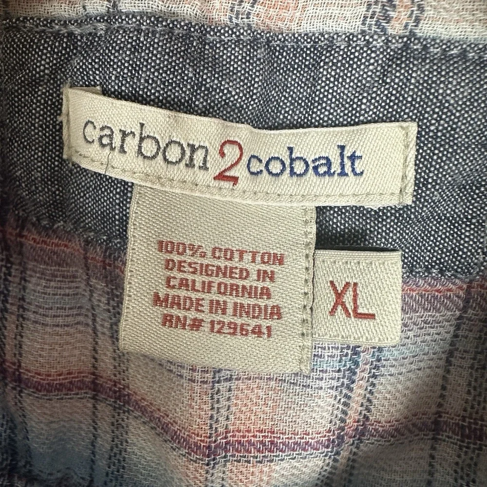 Carbon 2 Cobalt Shirt Mens XL Button Up Textured Short Sleeve Multi Plaid Cotton