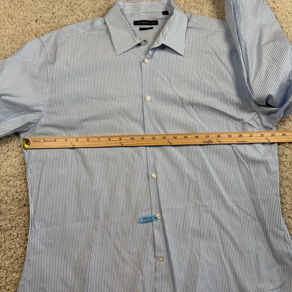John‎ Varvatos USA Button Down Mens 17.5 34/35 Blue Striped Good Slim Fit Cotton