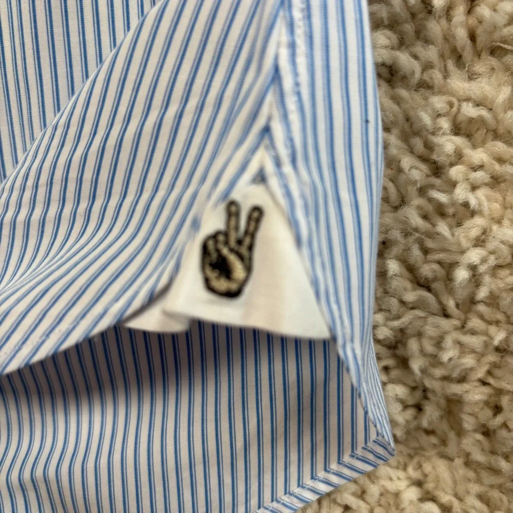 John‎ Varvatos USA Button Down Mens 17.5 34/35 Blue Striped Good Slim Fit Cotton