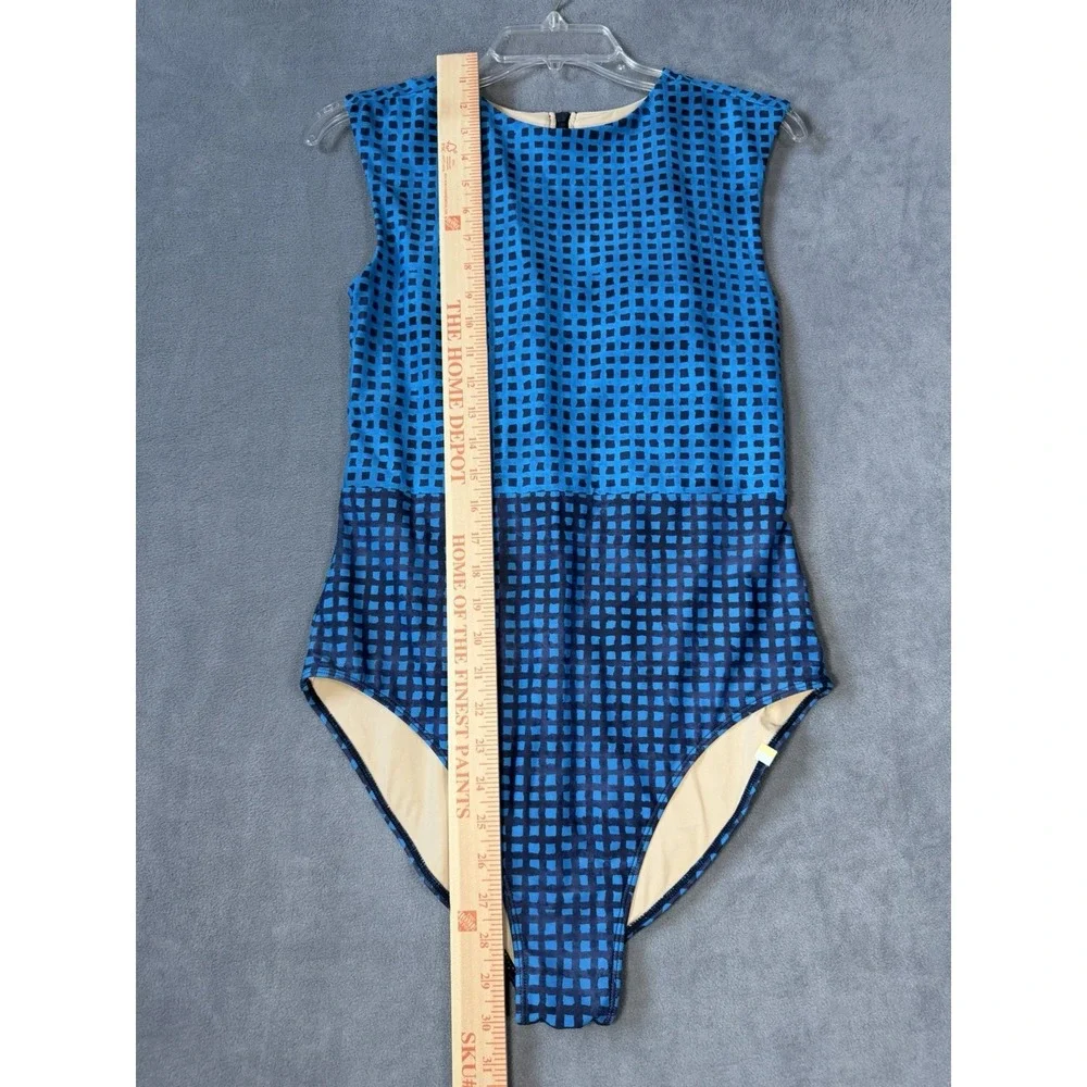 Summersalt Women's The Surf Blue Gingham One Piece Swimsuit Size 10 Zip Back