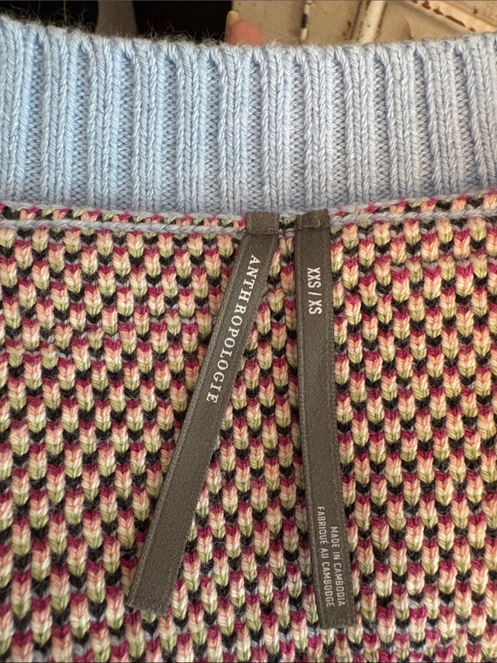 Floral Patchwork Button-Front Cardigan Sweater - Light Blue / Cream