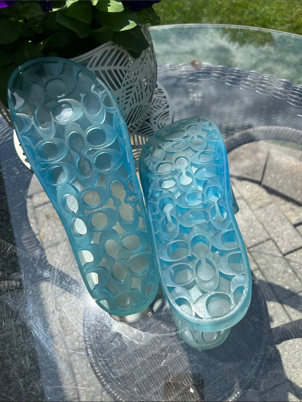 Coach Translucent Aqua Slide Sandals