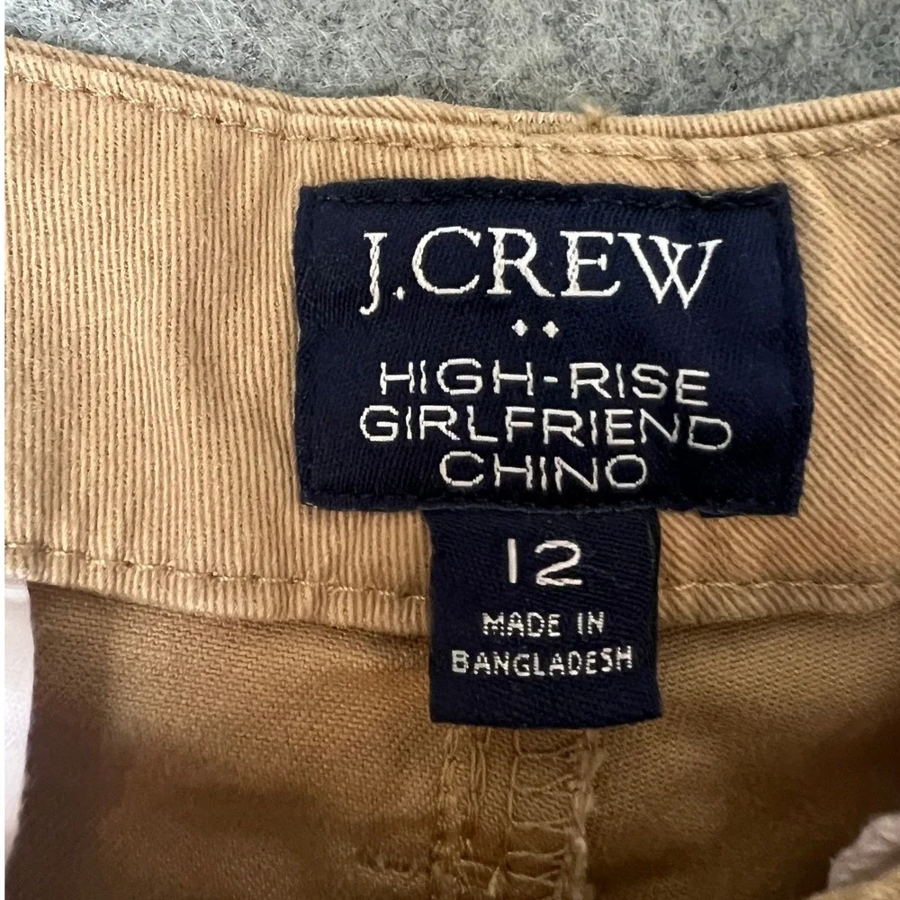 J.Crew High-Rise Girlfriend Chino Pants Khaki Tan Cotton Stretch Size 12
