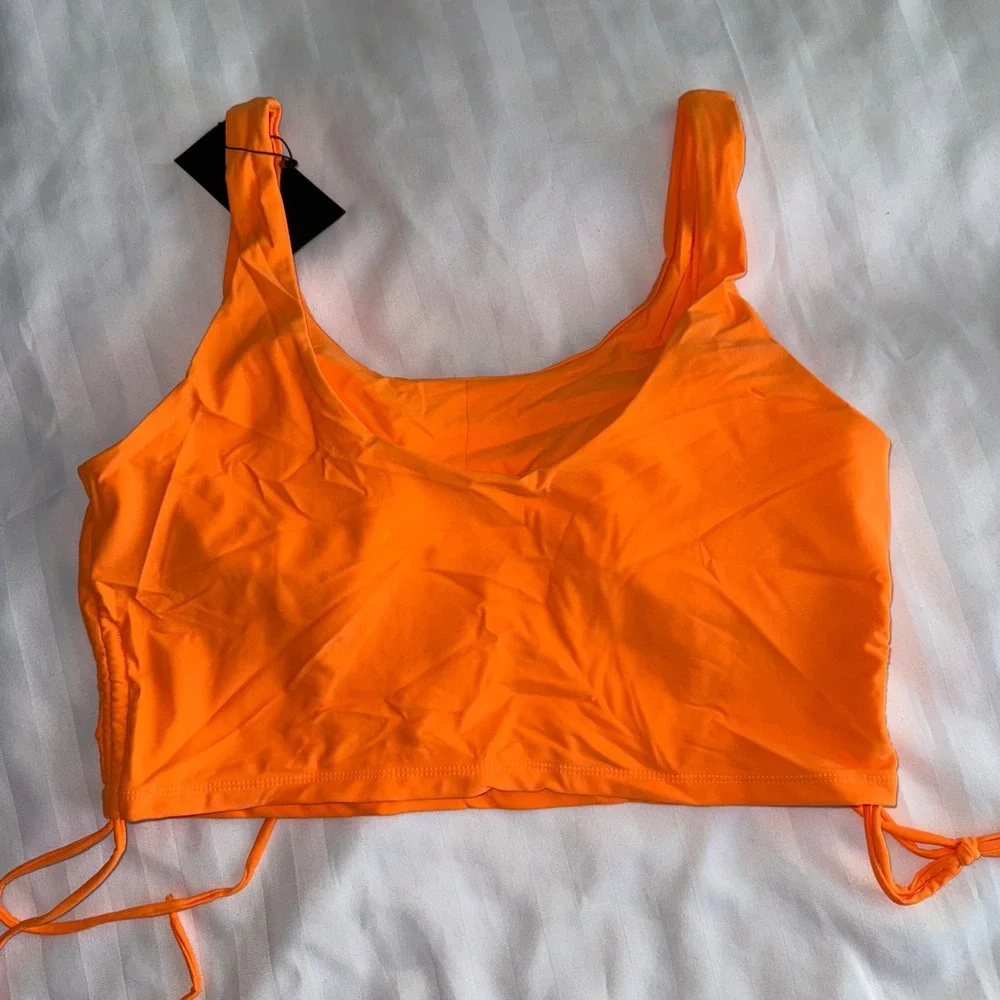 Yoesee Bright Orange Bikini‎ Top with Drawstring Sides Sleeveless Activewear XXL