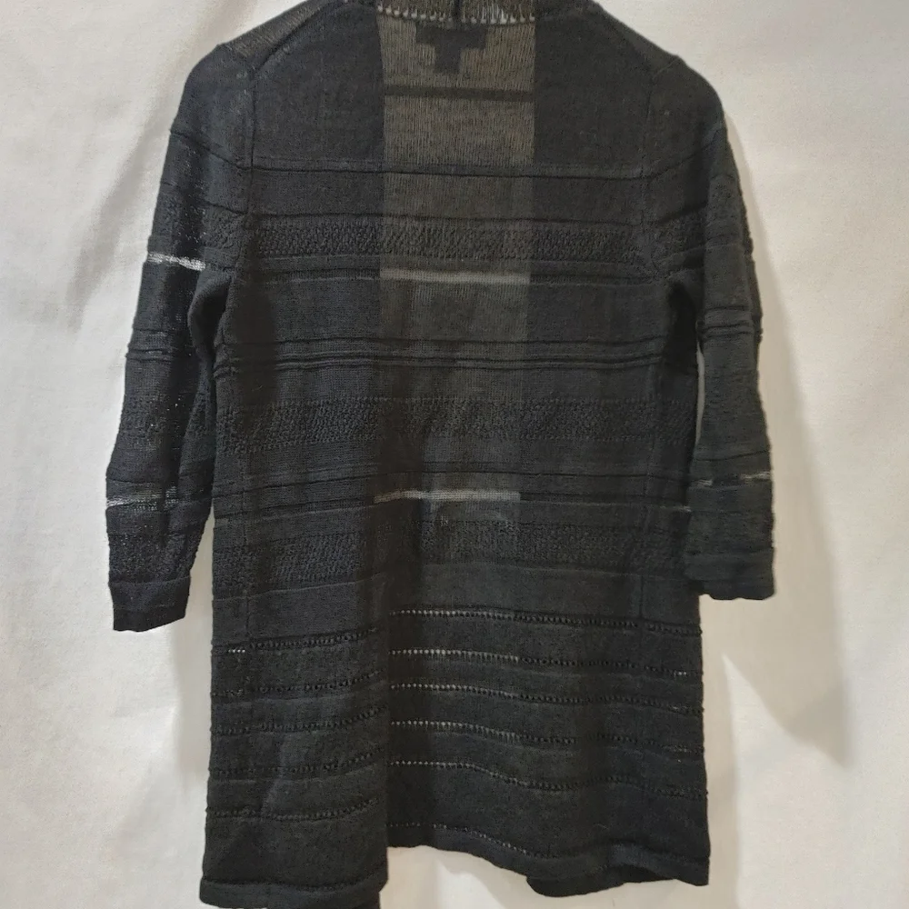 Coldwater Creek Open Front Lightweight Cardigan Longer Linen Blend Black Small S