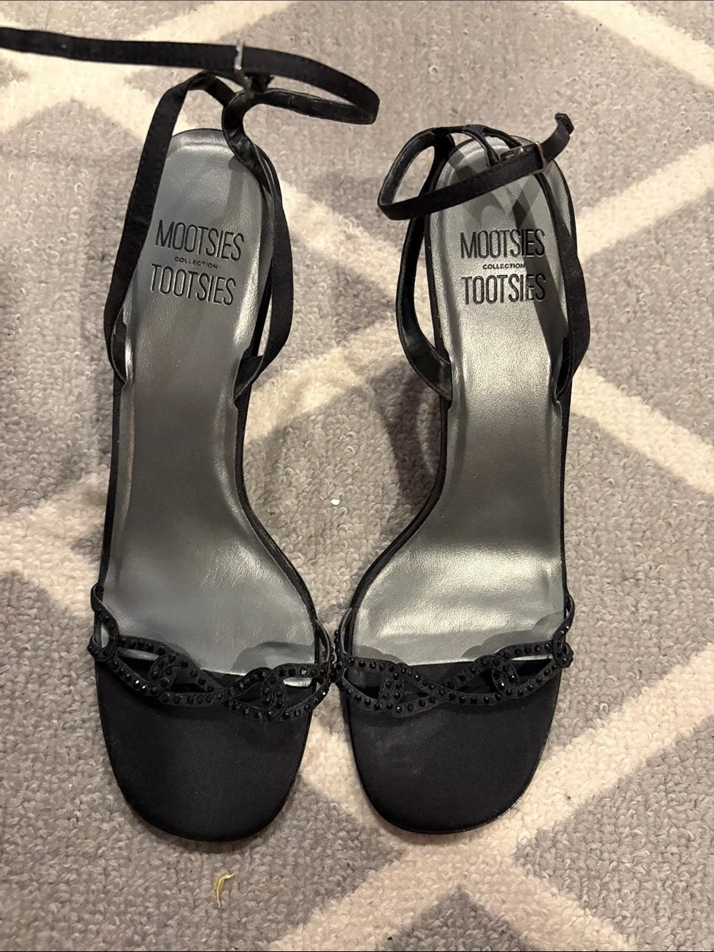 Mootsies Tootsies Black Beaded Ankle-Tie Heels