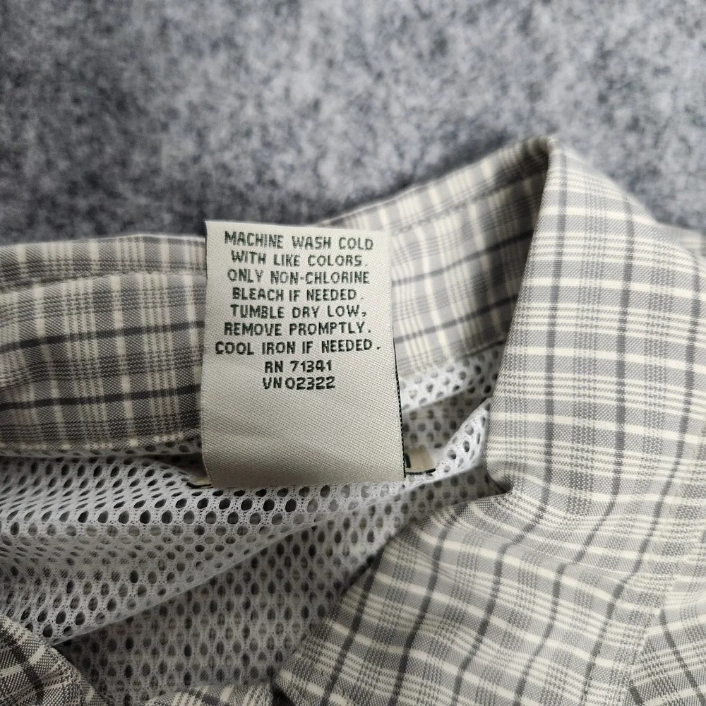 LL Bean Shirt Men M Tall Yellow Gray Plaid Mesh Line Vented Back Roll Tab Hiking