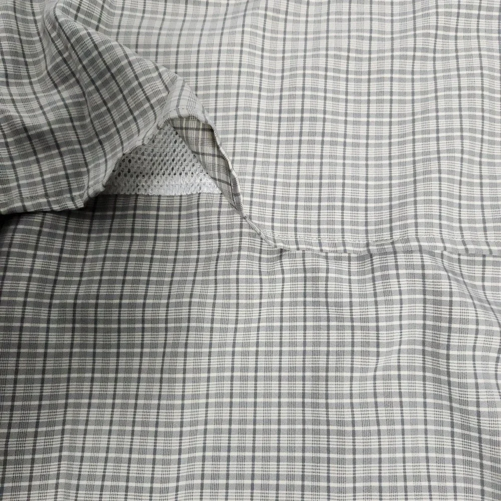 LL Bean Shirt Men M Tall Yellow Gray Plaid Mesh Line Vented Back Roll Tab Hiking