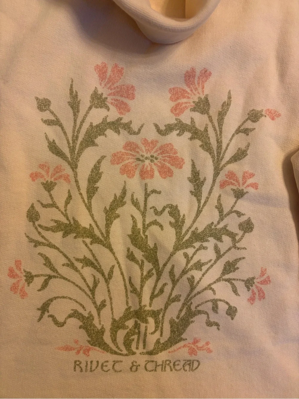 Madewell Cream Turtleneck Sweatshirt with Pink & Green Floral Print