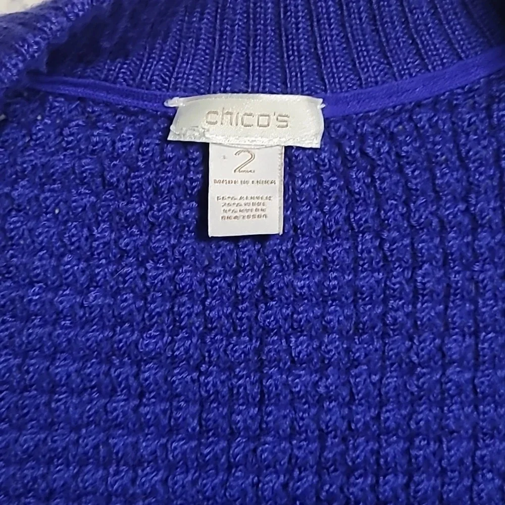 Chico's Woolen 3/4 Sleeve Royal Blue Wool Blend  Granny Cardigan Sweater