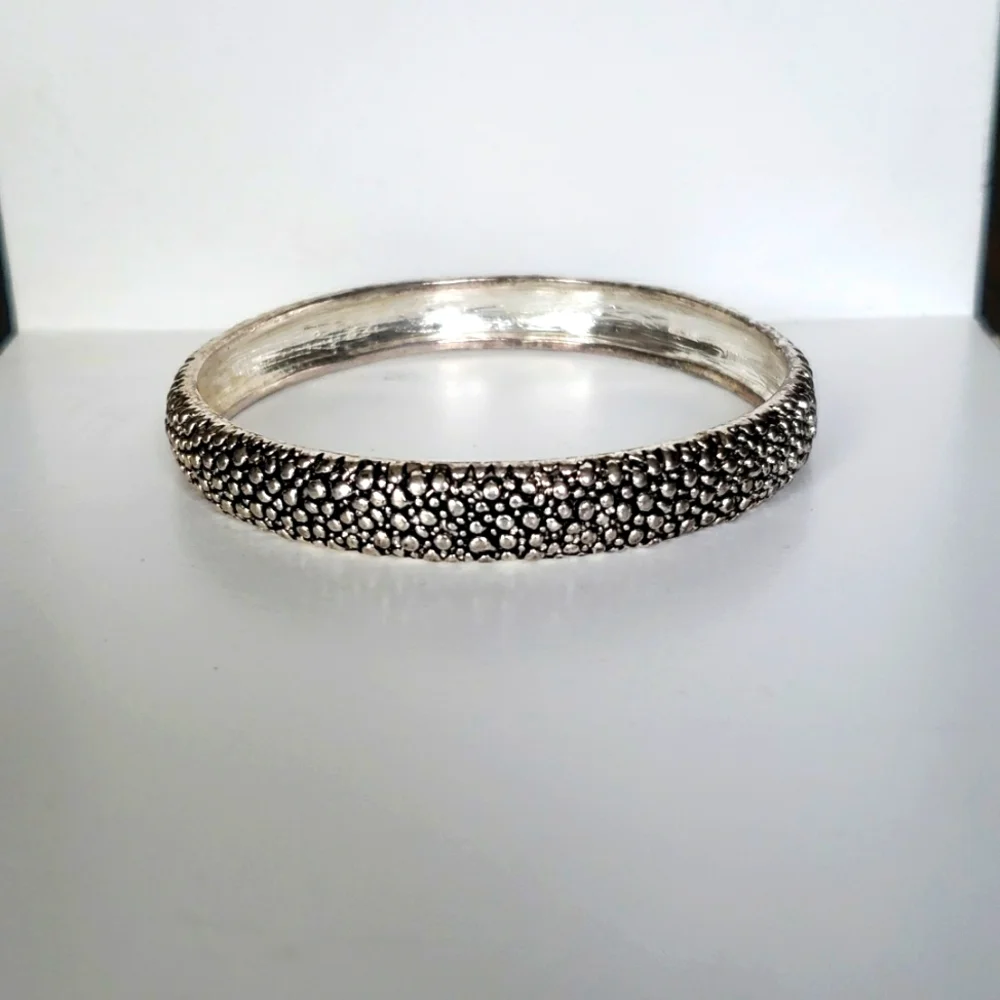 Silver Tone Textured Bangle Bracelet