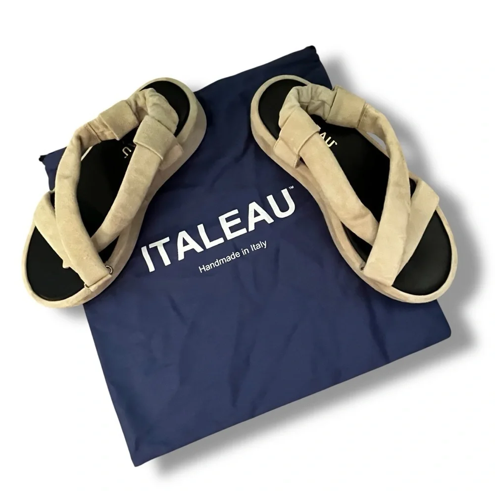 Italeau Zanita Sandals Suede Slingback Flatform Strappy Slip on Size EU38.5/US 8
