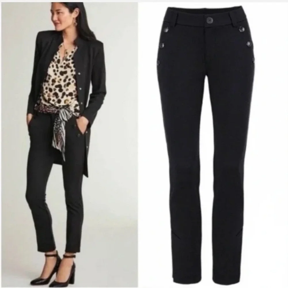 Cabi Maestro Ankle Pants Black Trousers Style 3922 Snap Button Detail Womens 16