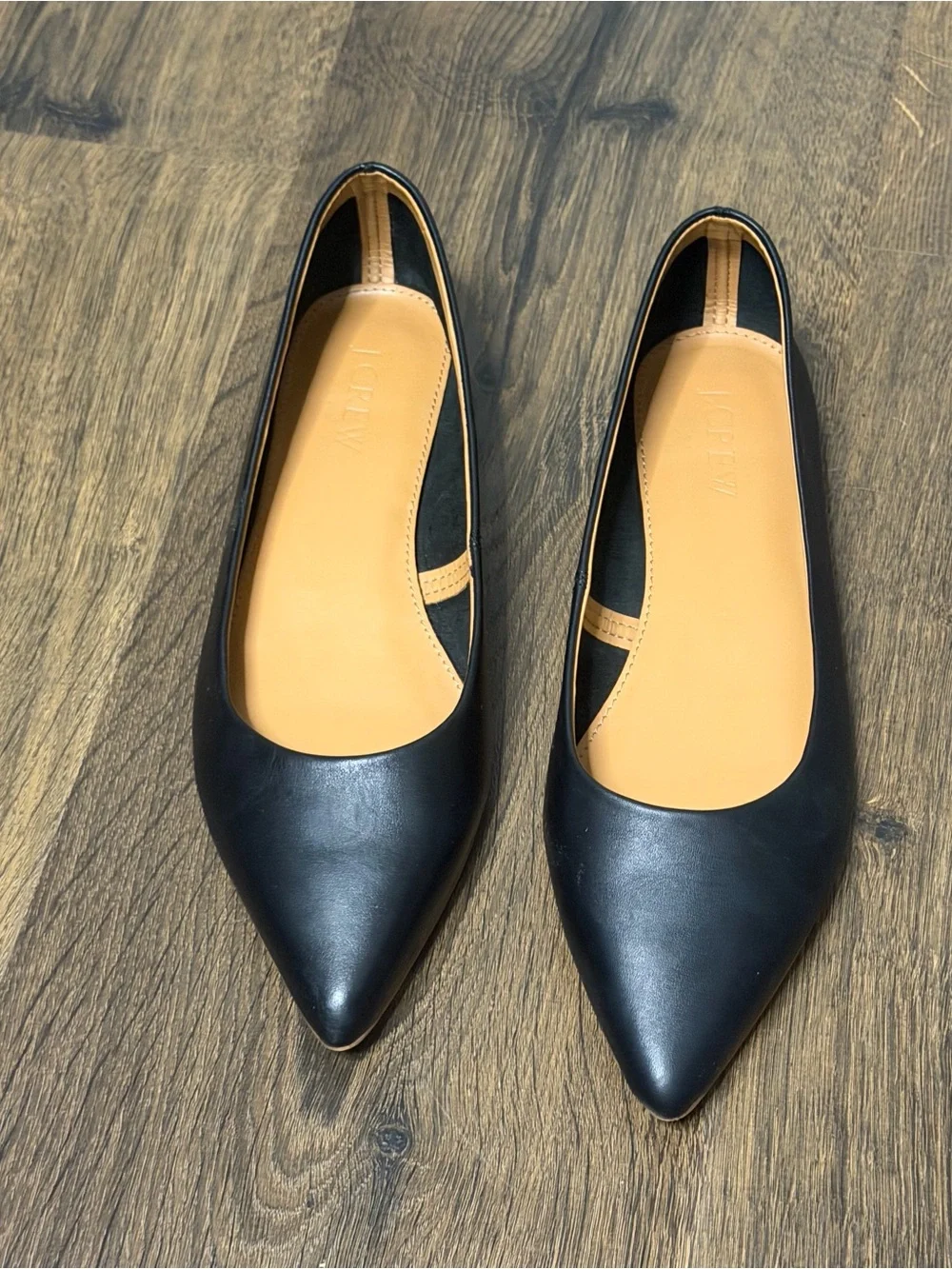 J. Crew Black Pointed-Toe Leather Flats size 6