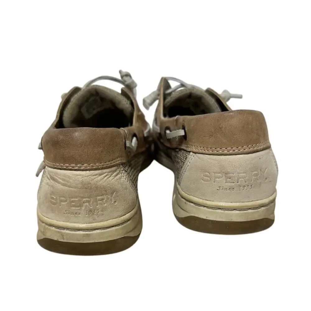 Sperry Size 8.5 Womens Tan Brown Leather Boat Shoes Preppy Loafer Well Worn Dirt