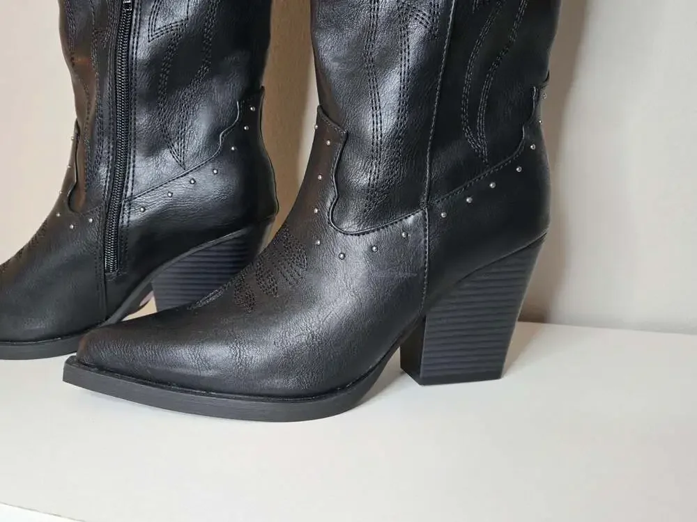 Sugar Nails Studs Women's Western Boots Black Flame Pattern Size 8.5M