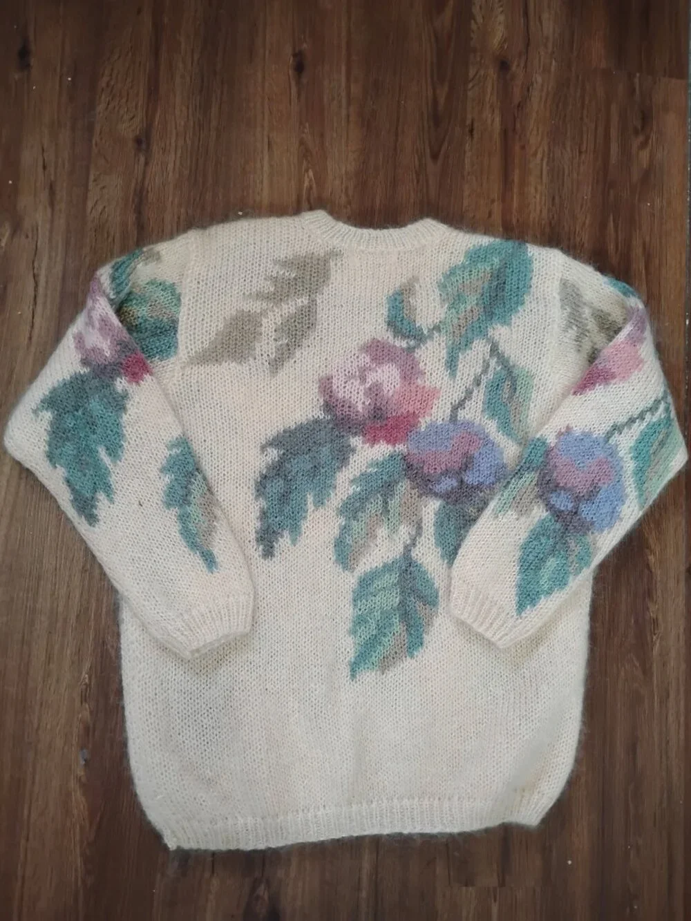 Vintage Talbots Floral AOP Mohair Crewneck Sweater Hand Knit