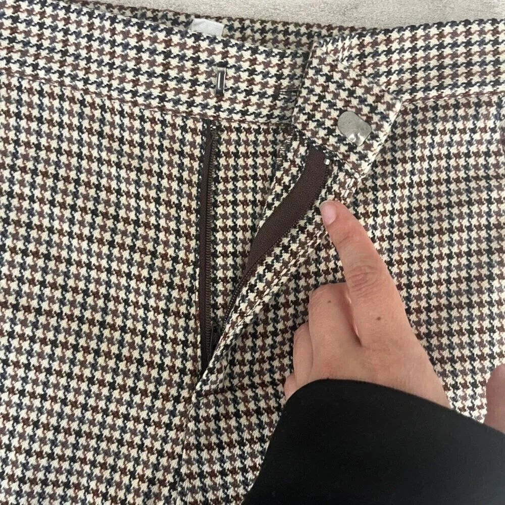 BB Dakota Womens Size 0 Brown Houndstooth Straight Leg Cropped Trouser Pant