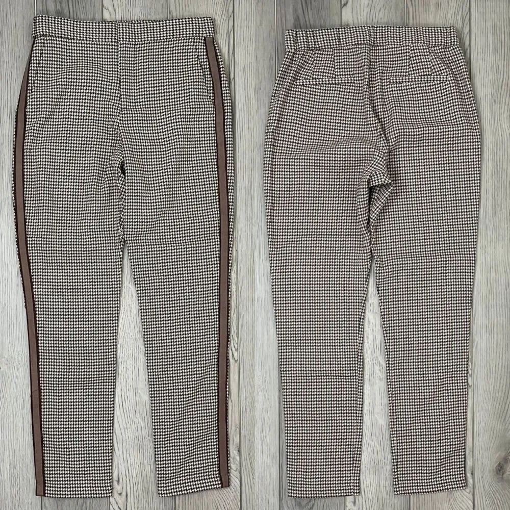 BB Dakota Womens Size 0 Brown Houndstooth Straight Leg Cropped Trouser Pant