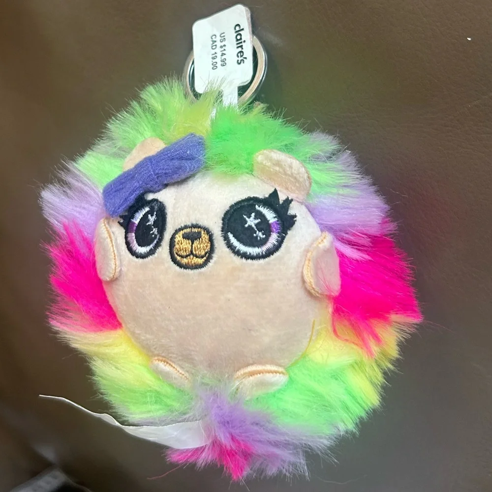 Rainbow💙🩷💚💛💜 Teddy Bear🧸 with purple bow Plush Keychain