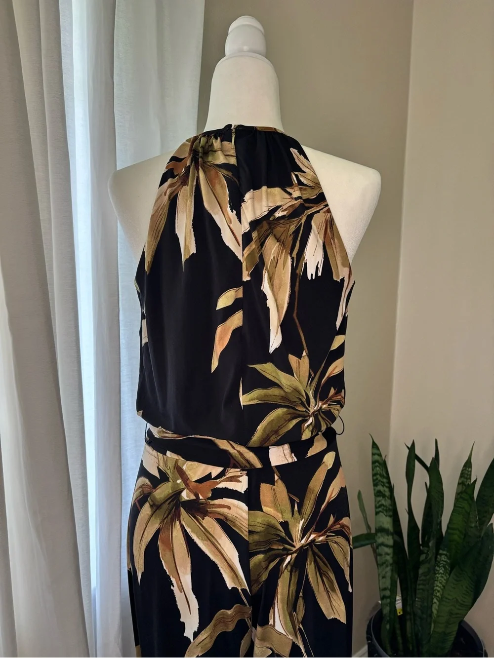 T Tahari Black Floral Halter Jumpsuit