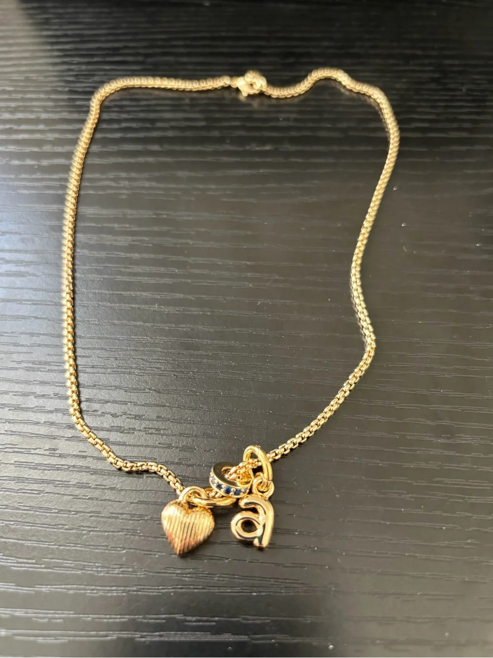 NWOT Roxanne Assoulin Gold Puffy Heart and 'A' Initial Charm Necklace