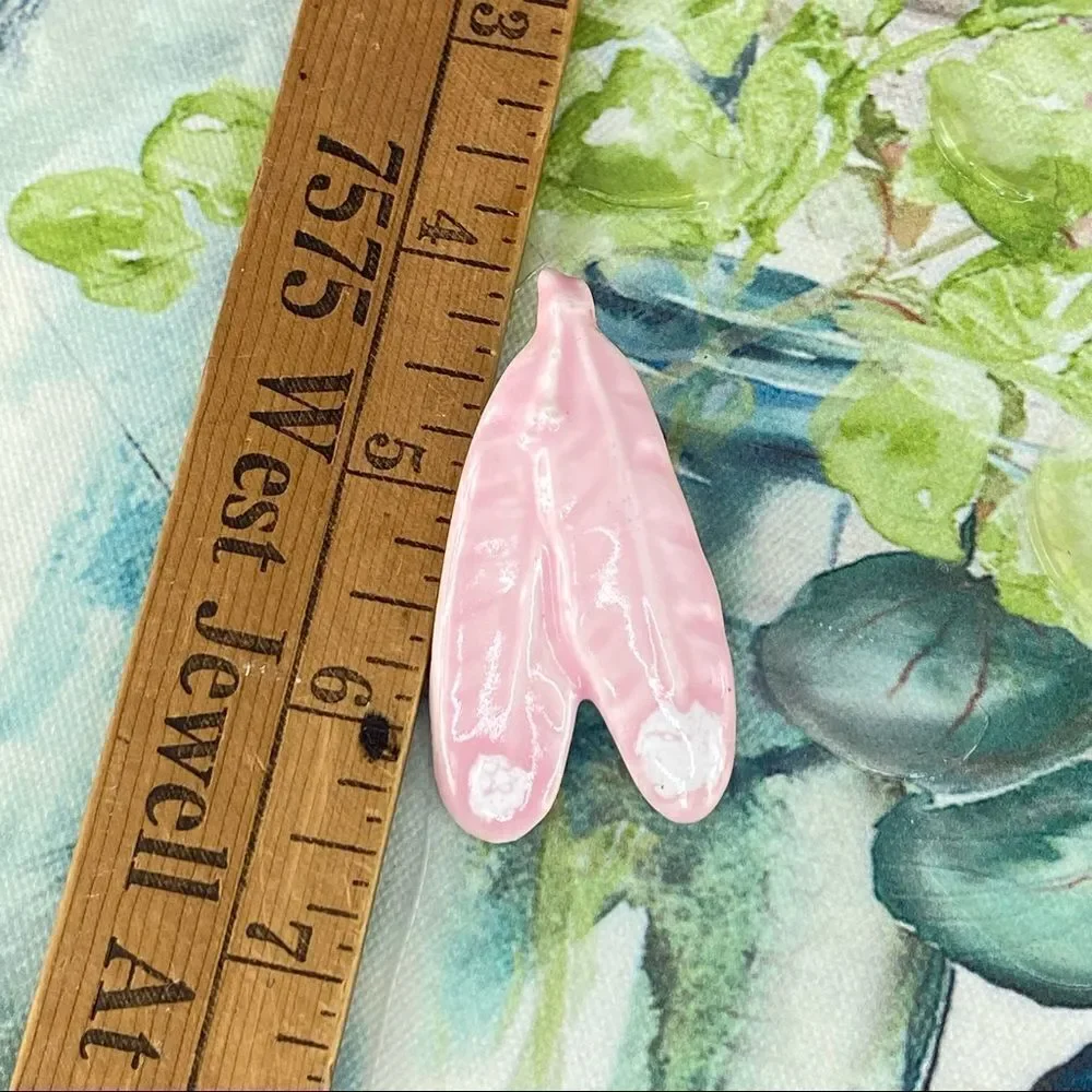 ‎Pink Ceramic Feather Earrings