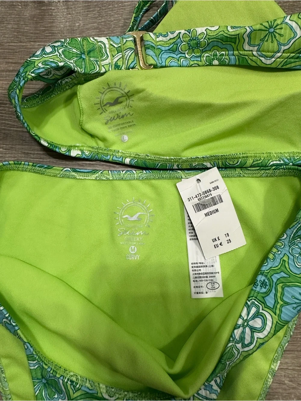 Hollister Swim Green/Blue Retro Floral Cheeky Curvy Bikini Set Large Medium