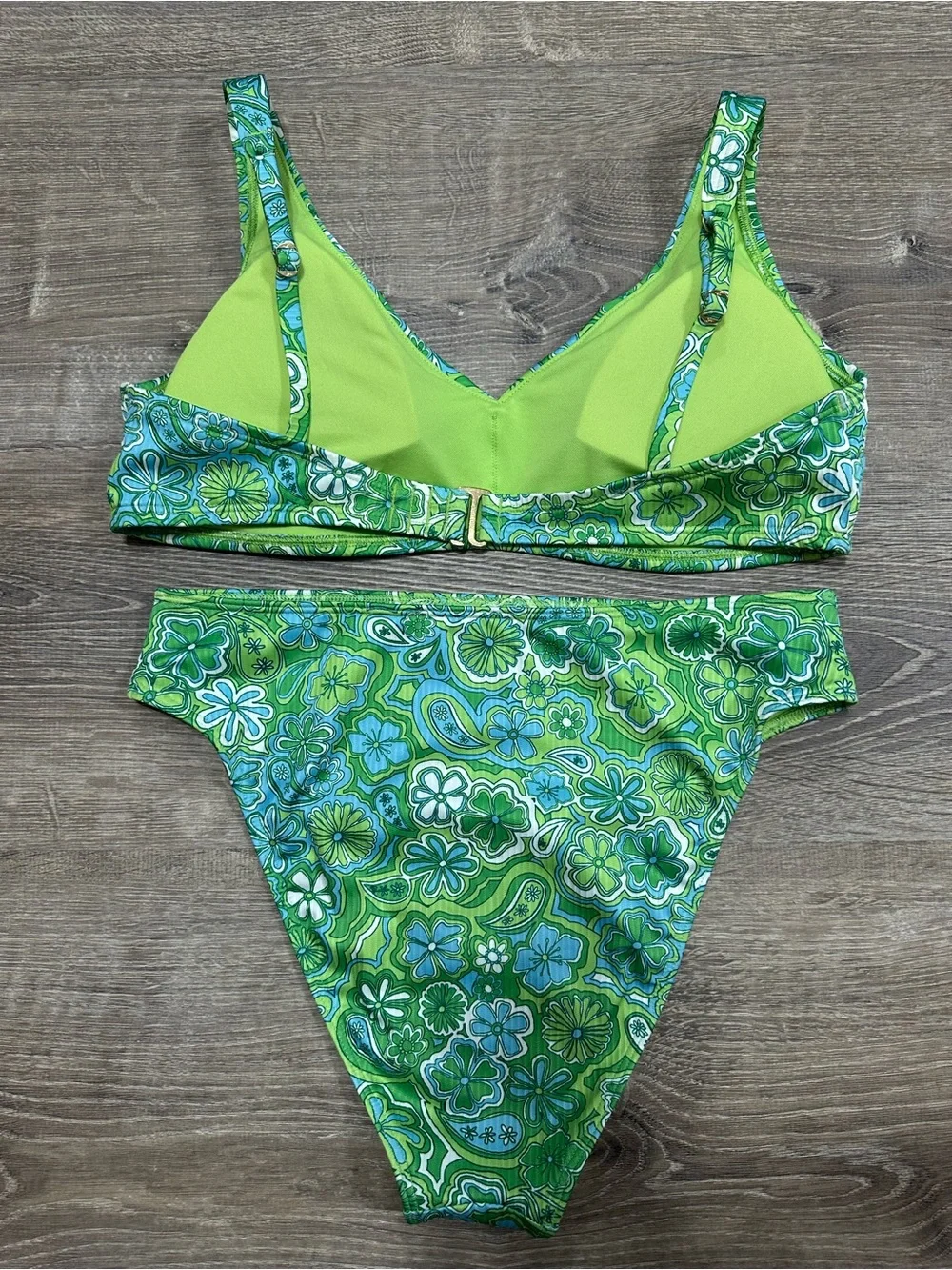 Hollister Swim Green/Blue Retro Floral Cheeky Curvy Bikini Set Large Medium