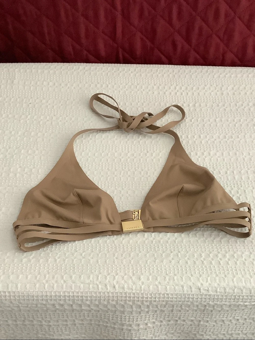 La Perla Nude Tan Triangle Swim Top with Gold Clasp