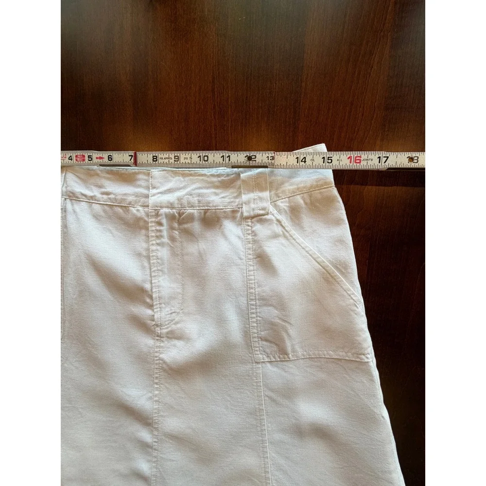 100% Linen A-Line Midi Skirt White Eddie Bauer Size Tall 6 Lined Casual Summer