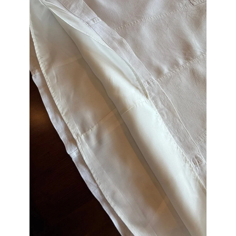 100% Linen A-Line Midi Skirt White Eddie Bauer Size Tall 6 Lined Casual Summer