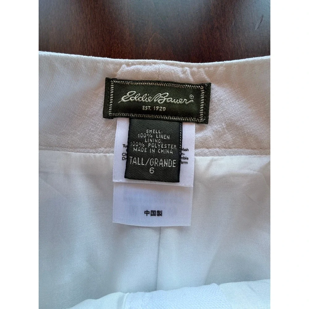100% Linen A-Line Midi Skirt White Eddie Bauer Size Tall 6 Lined Casual Summer