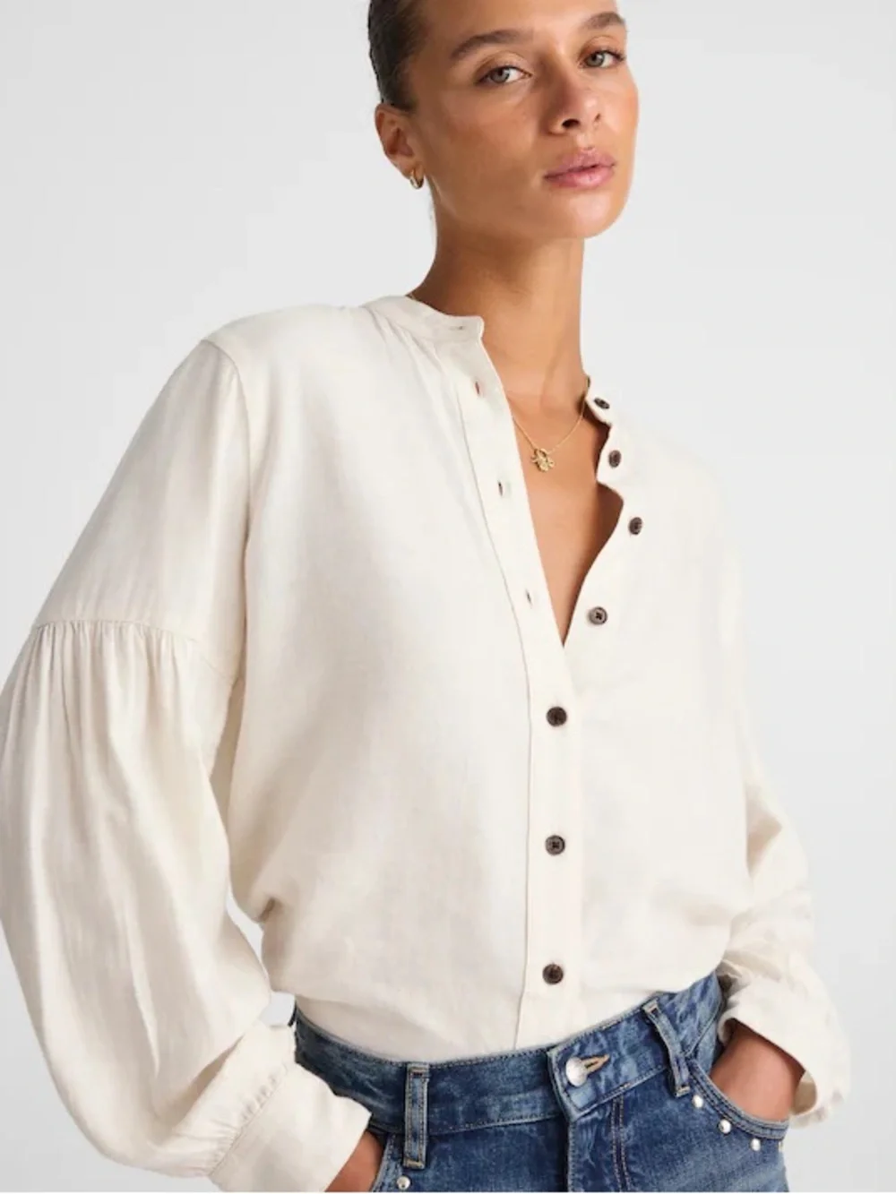 Madewell Stand-Collar Button-Up Shirt in Flannel ivory women’s Size M NWT