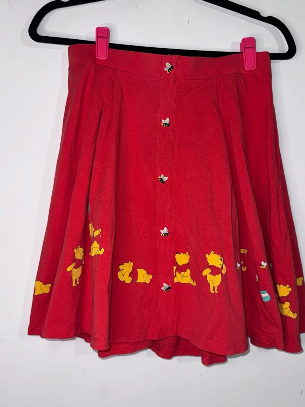 Disney Winnie the Pooh Balloon Ride Suspender Skirt Red Bee Buttons MD