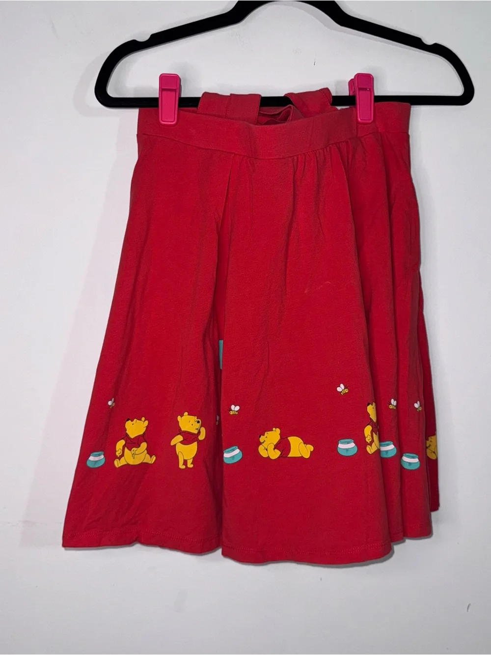 Disney Winnie the Pooh Balloon Ride Suspender Skirt Red Bee Buttons MD