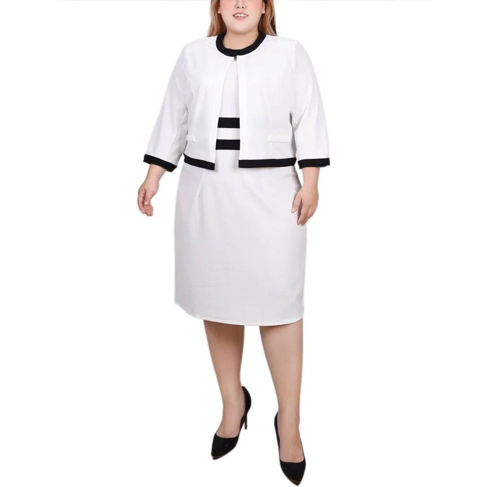 NY Collection Plus Size Colorblocked 2‑Piece Dress Set White 18W NWT $49