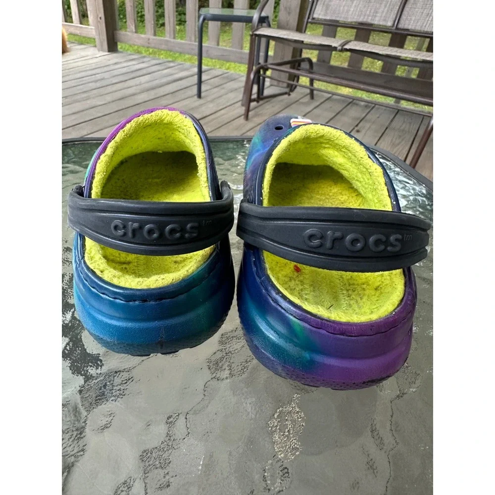 Kids Crocs Galaxy‎ Clogs Tie Dye Fuzzy Lined Jibbitz Charms Size C12 Unisex