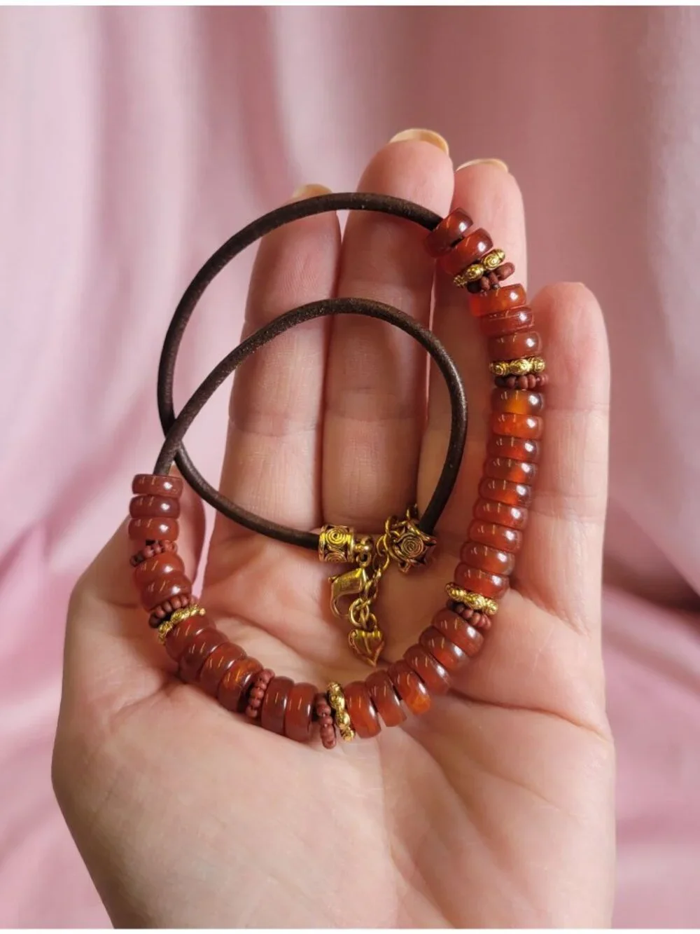 Vintage Carolee Signed Orange Glass Disk Beaded Cord Gold Tone Necklace N1F