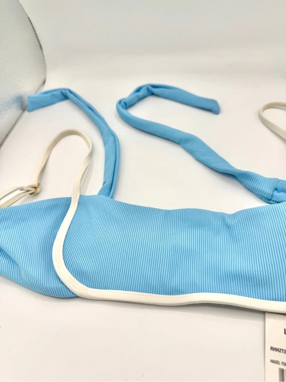 NWT L Space Hazel Swim Top in Seaspray Blue / Cream , Ribbed Bikini