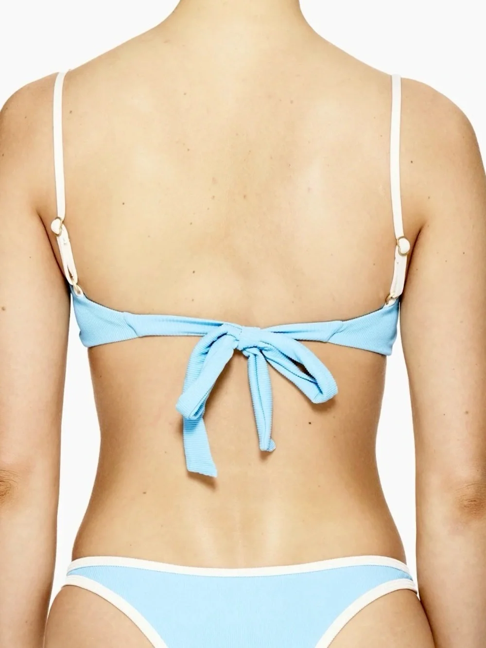 NWT L Space Hazel Swim Top in Seaspray Blue / Cream , Ribbed Bikini
