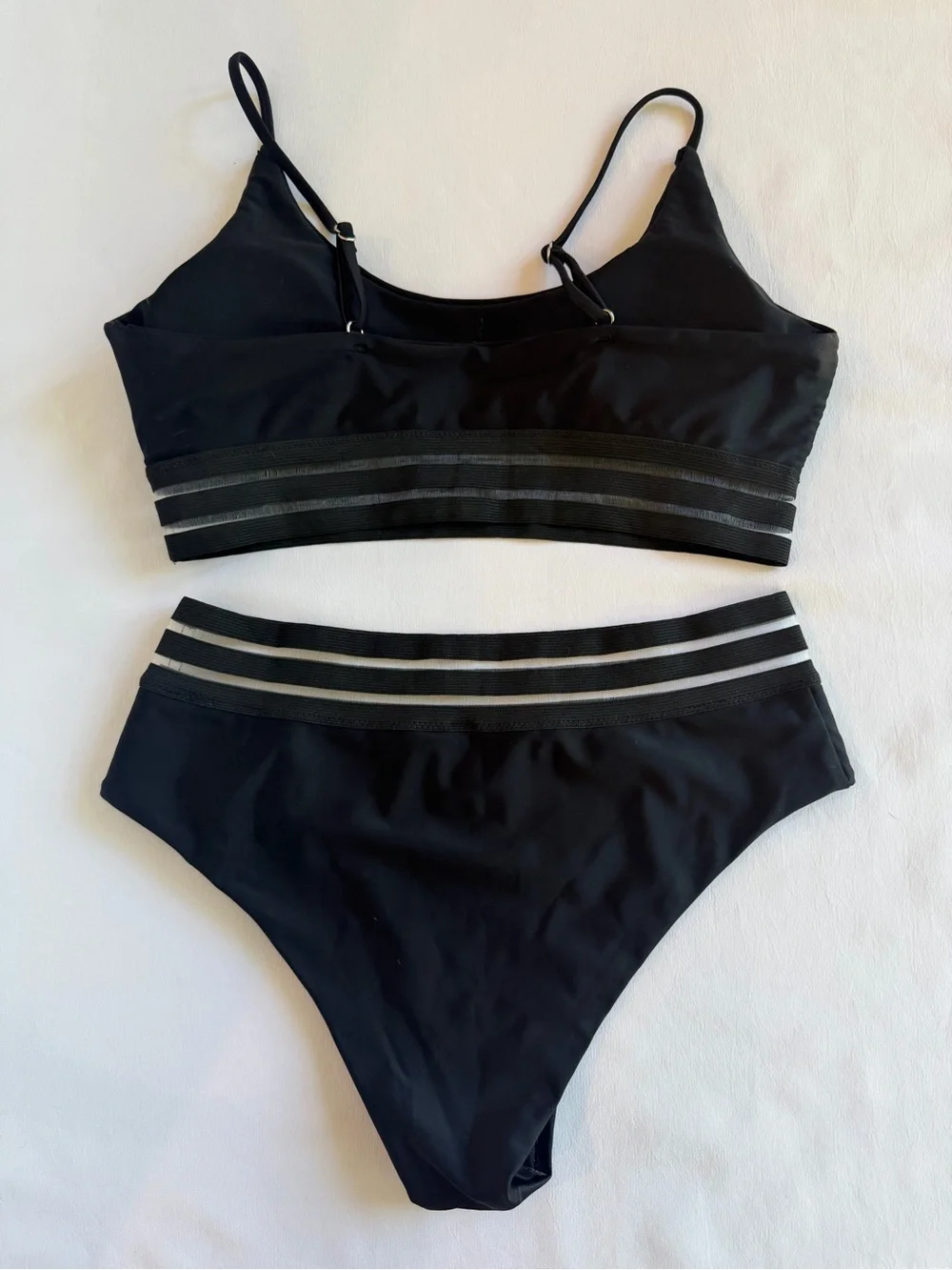 NWOT - SHEIN Black Sporty Striped High-Waist Bikini