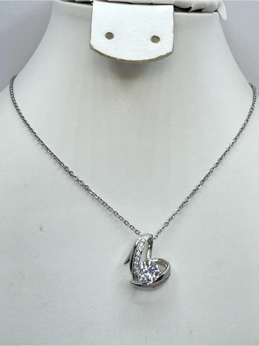 Swarovski Crystals Elements White Crystal Silver Heart Swirl Pendant Necklace
