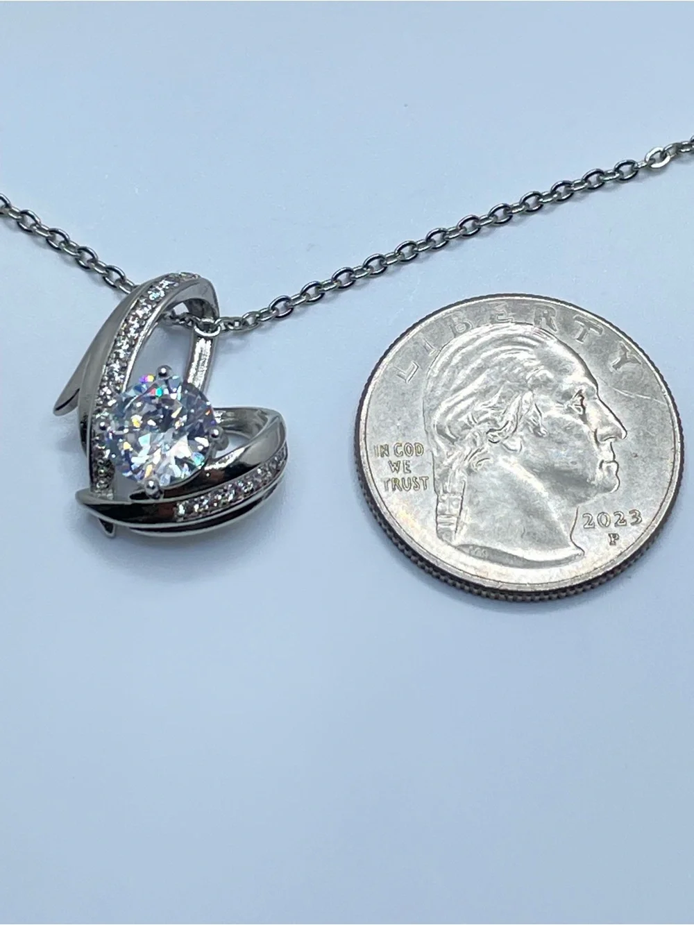 Swarovski Crystals Elements White Crystal Silver Heart Swirl Pendant Necklace