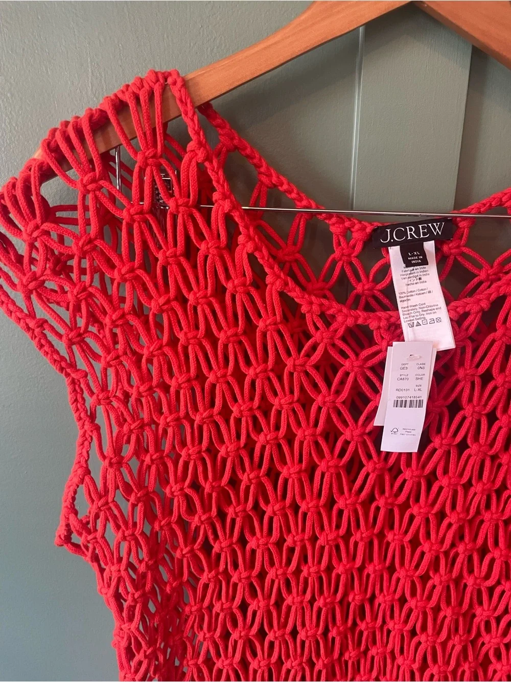 J.Crew macramé midi dress/beach cover up is featured in a vibrant coral red