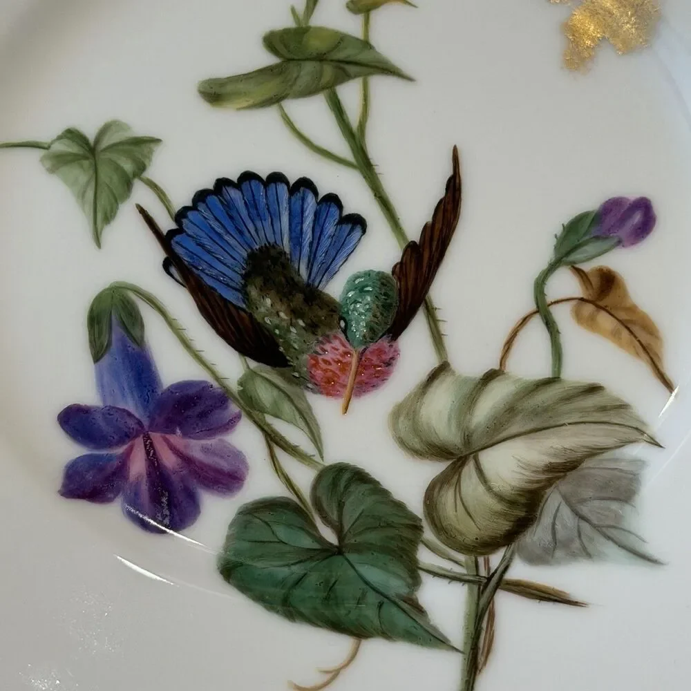 Antique H & Co Limoges Hand Painted Hummingbird Blue Green 7 3/4” Gold Edge